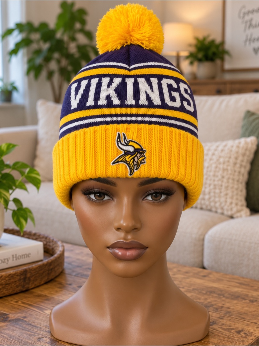 NFL Yellow and Purple Vikings Knit Pom Beanie